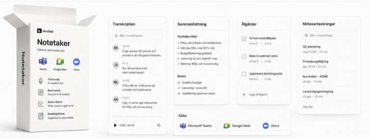 Notetaker-paketet öppnat: transkription, sammanfattning, åtgärder och mötesanteckningar